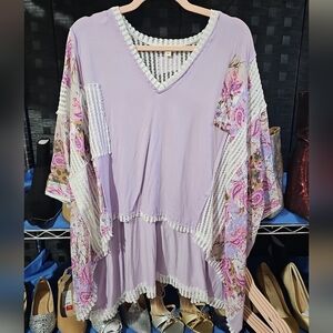 Pol Patchwork V-Neck Top